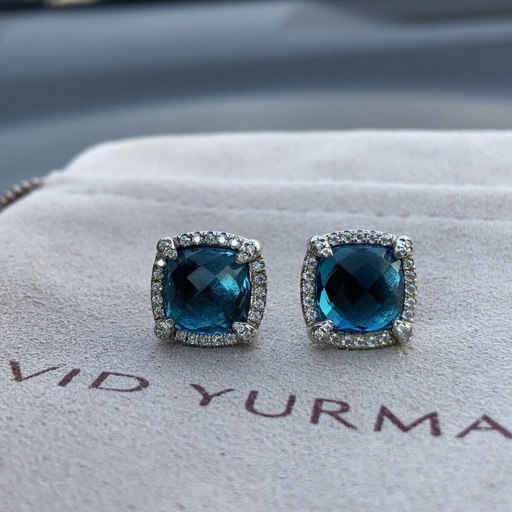 David Yurman Chatelaine Blue Topaz and Diamond Earrings